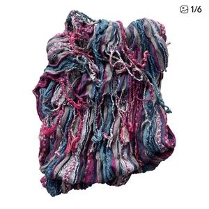 Christopher and Banks Multicolor Striped Fringe Scarf One Size Purple Blue Cozy